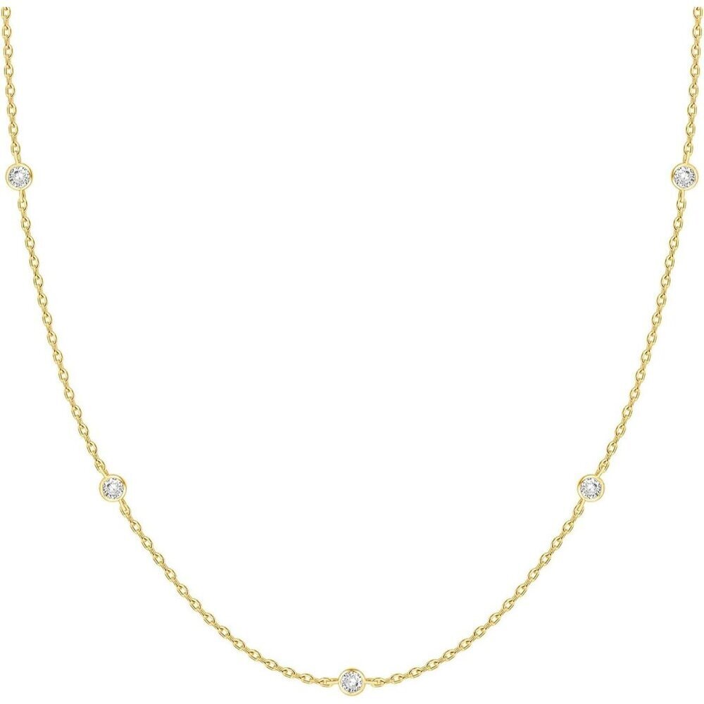 Women's 14K Gold Plated Station Necklace Simulated Diamond Layering Necklace